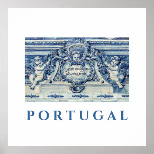 Portuguese blue and white wall tiles with angels poster