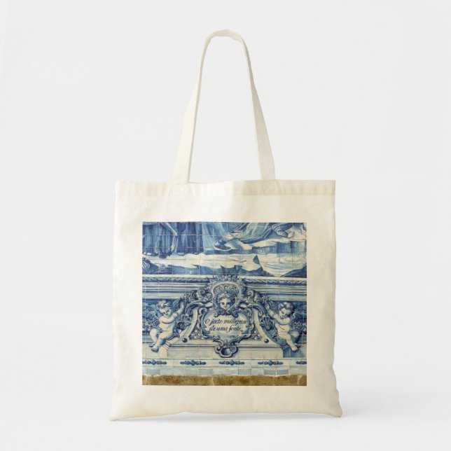 Portuguese blue and white wall tiles with angels tote bag (Front)
