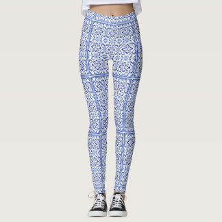 Portuguese Blue Azulejo Tile Art Leggings