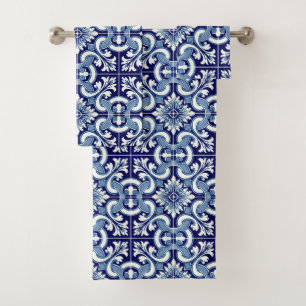 Portuguese blue tile bath towel set