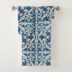 Portuguese blue tile bath towel set