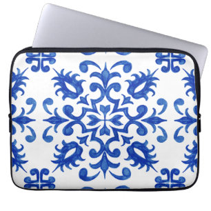Portuguese Blue Tile central round medallion Laptop Sleeve