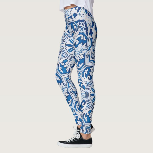 Portuguese blue tile designs leggings (Left)