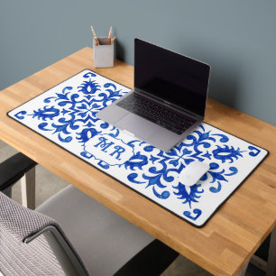 Portuguese Blue Tile Monogram Desk Mat