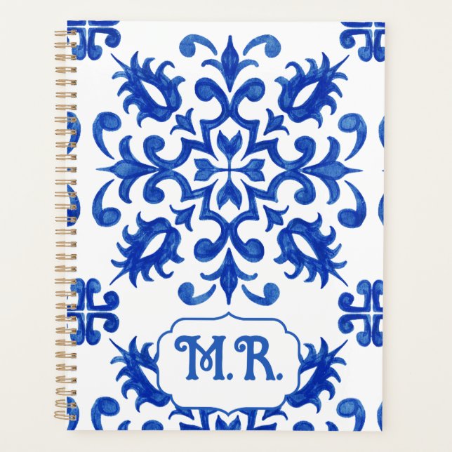 Portuguese Blue Tile Monogram  Planner (Front)
