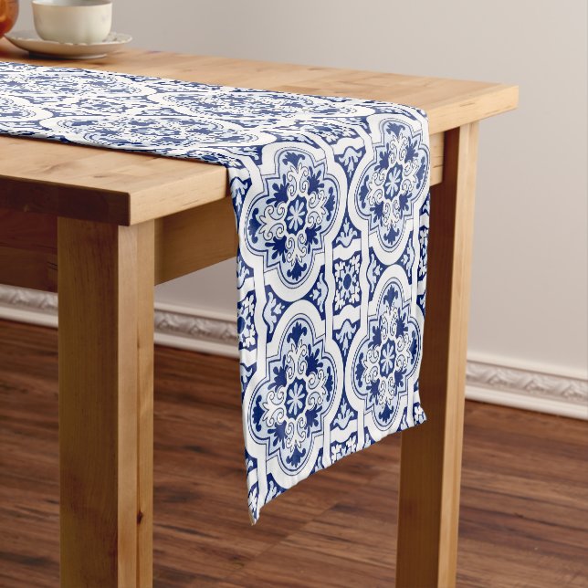 Portuguese blue tile short table runner (In Situ)