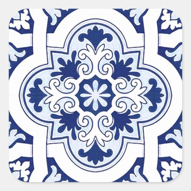 Portuguese blue tile square sticker (Front)