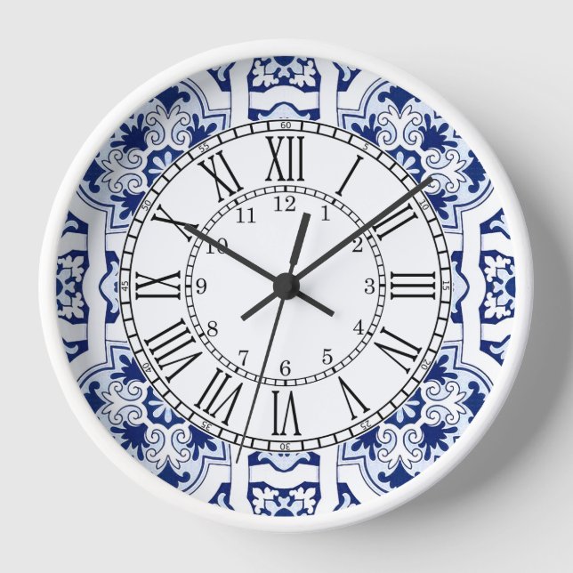 Portuguese blue tile square wall clock (Front)