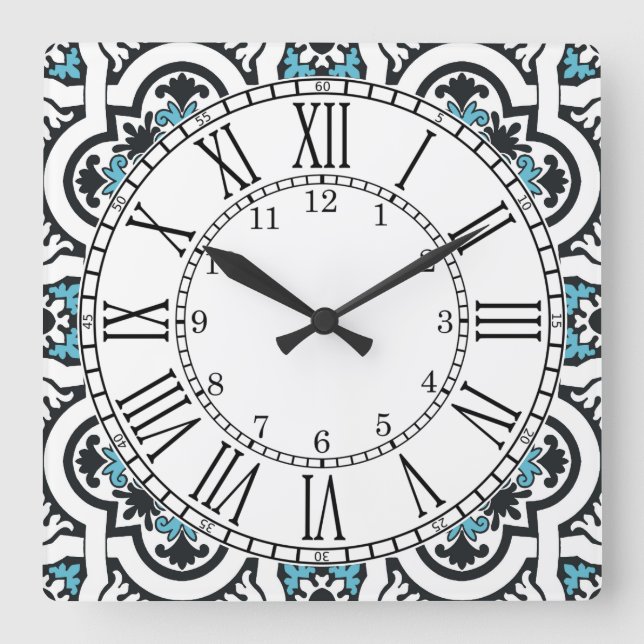 Portuguese blue tile square wall clock (Front)