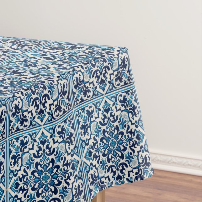 Portuguese blue tile tablecloth (In Situ)