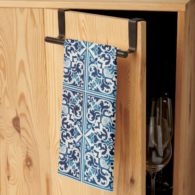 Portuguese blue tile tea towel (Thirds Fold)