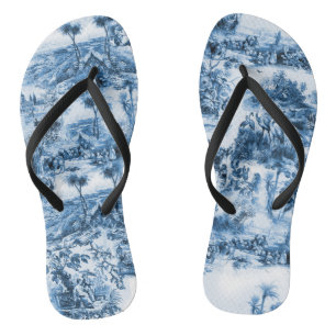 Portuguese blue tiles romantic scene pattern jandals