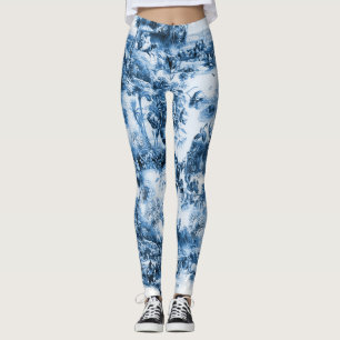 Portuguese blue tiles romantic scene pattern leggings