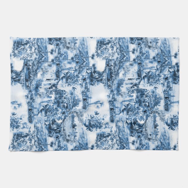 Portuguese blue tiles romantic scene pattern tea towel (Horizontal)