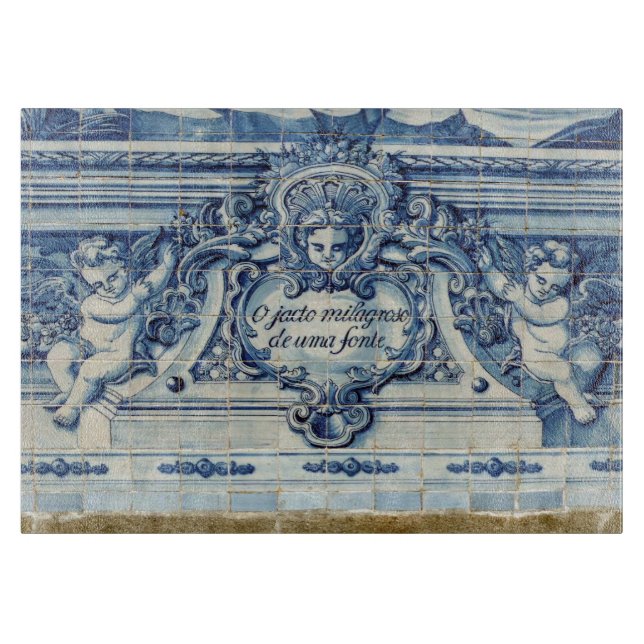 Portuguese blue tiles with two angels cutting board (Front)