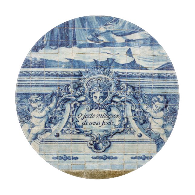 Portuguese blue tiles with two angels cutting board (Front)