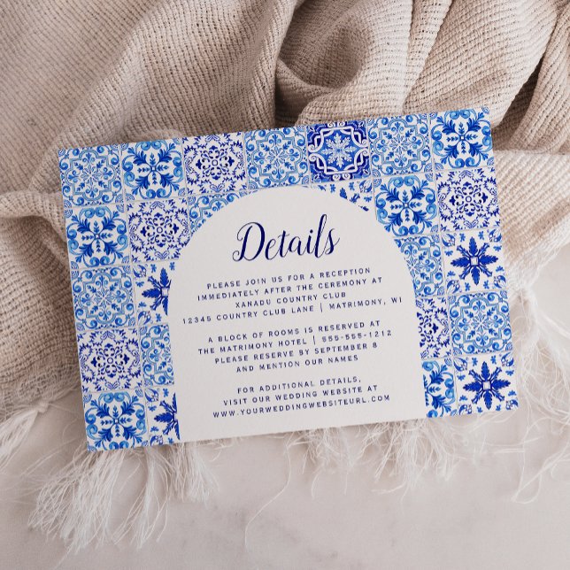 Portuguese Blue White Tiles Arch Wedding Enclosure Card (Creator Uploaded)