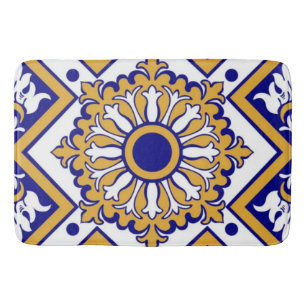 Portuguese Blue Yellow Mediterranean Floral Bath Mat