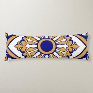 Portuguese Blue Yellow Mediterranean Floral Body Cushion