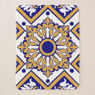 Portuguese Blue Yellow Mediterranean Floral  Sherpa Blanket