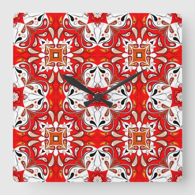 Portuguese Ceramic Tile Pattern Square Wall Clock (Front)