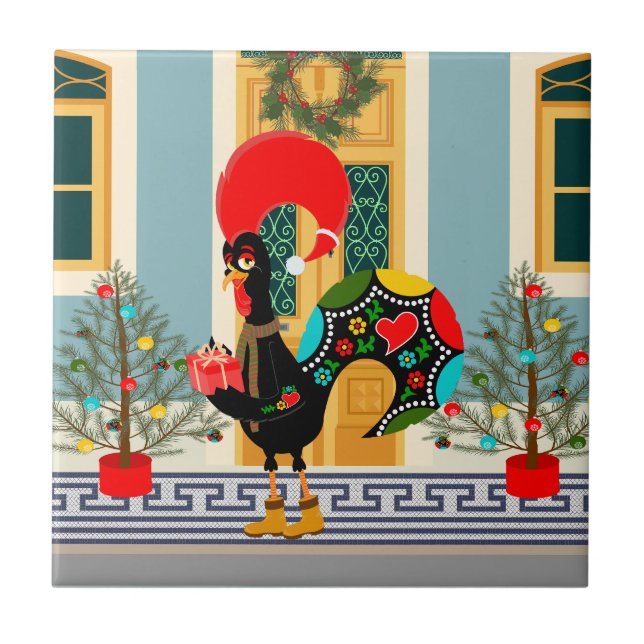 Portuguese Christmas decorated house with Rooster  Tile (Front)