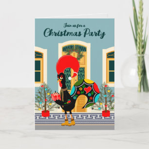 Portuguese Christmas House Party with Rooster Invitation