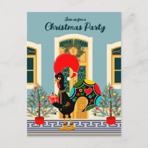 Portuguese Christmas House Party with Rooster Invitation Postcard