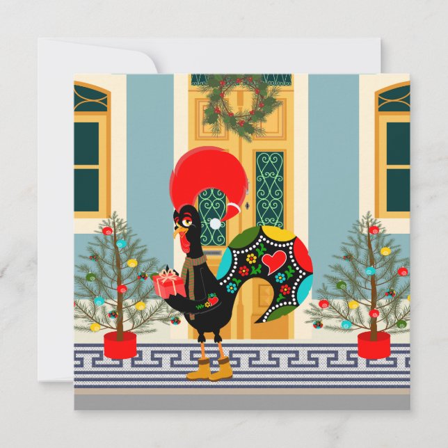 Portuguese Christmas house with Rooster Greetings Card (Front)