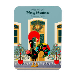 Portuguese Christmas house with Rooster Greetings Magnet