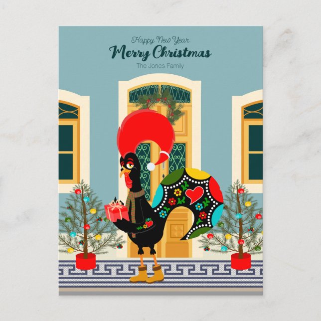 Portuguese Christmas house with Rooster Greetings Postcard (Front)