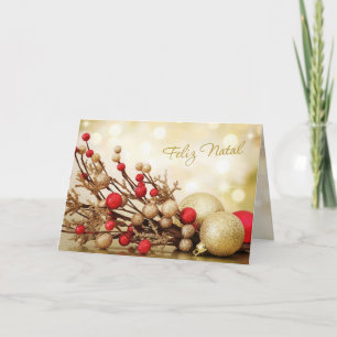Portuguese Christmas - Red and gold baubles Holiday Card