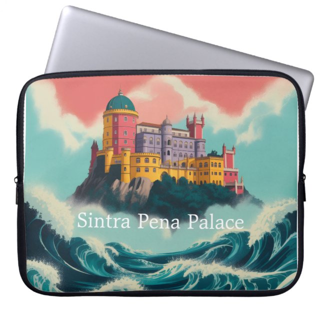 Portuguese Cliffside Palace & Ocean Waves Laptop S Laptop Sleeve (Front)