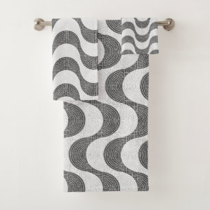 Portuguese cobblestone black and white waves  bath towel set