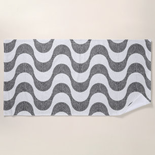 Portuguese cobblestone black and white waves beach towel