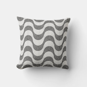 Portuguese cobblestone black and white waves cushion