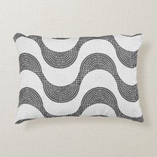 Portuguese cobblestone black and white waves decorative cushion