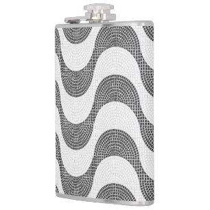 Portuguese cobblestone black and white waves hip flask