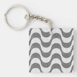 Portuguese cobblestone black and white waves  key ring