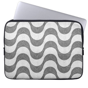 Portuguese cobblestone black and white waves laptop sleeve
