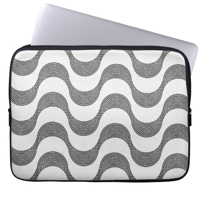 Portuguese cobblestone black and white waves  laptop sleeve (Front)