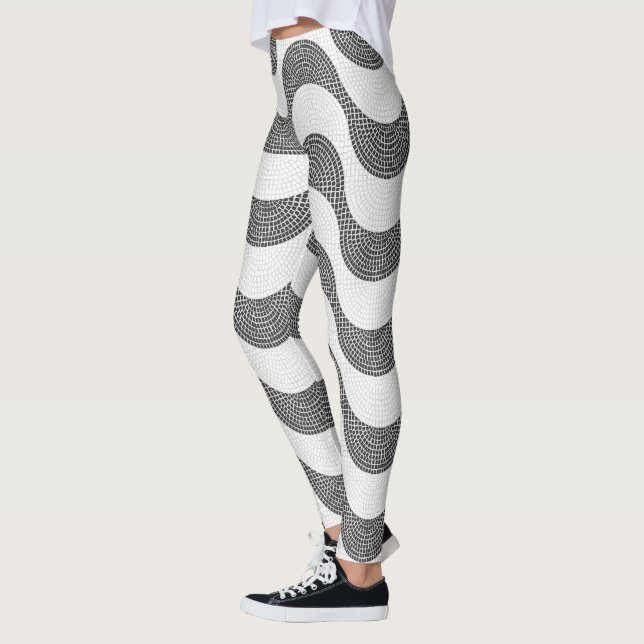 Portuguese cobblestone black and white waves  leggings (Left)