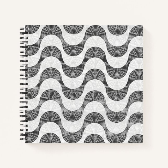 Portuguese cobblestone black and white waves  notebook (Front)