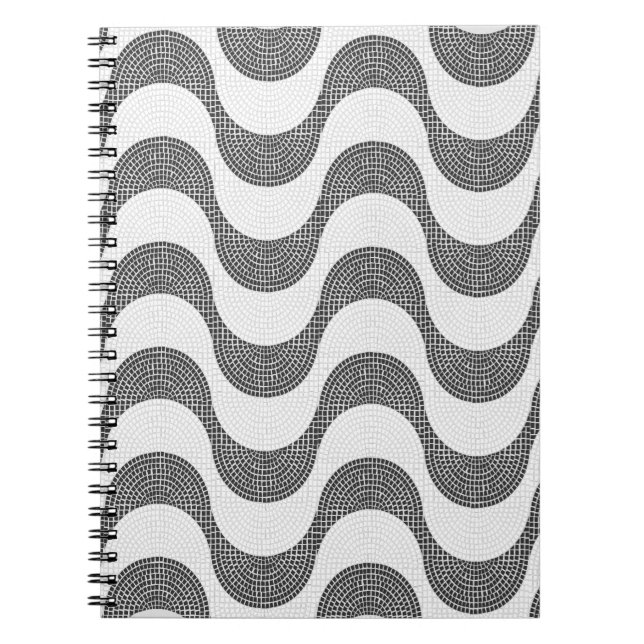 Portuguese cobblestone black and white waves  notebook (Front)