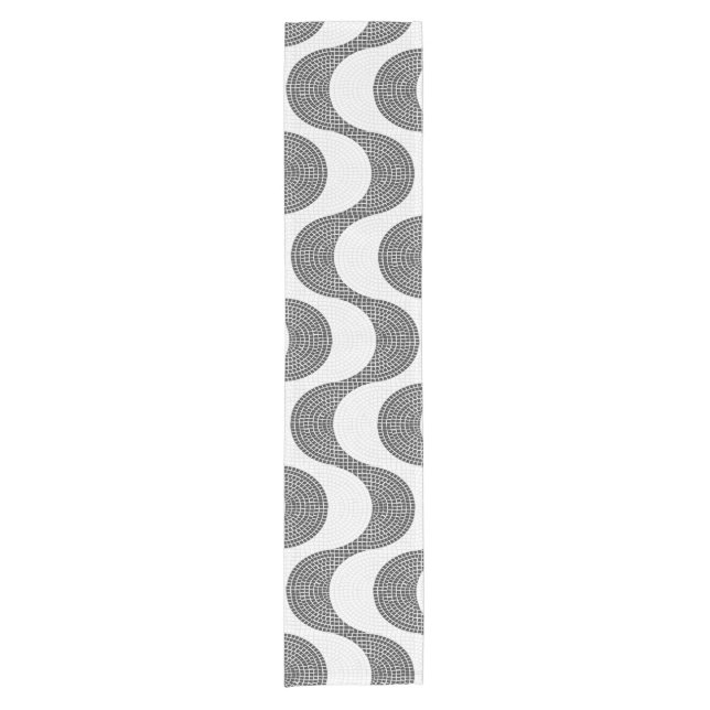 Portuguese cobblestone black and white waves  short table runner (Front)