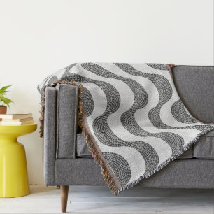 Portuguese cobblestone black and white waves throw blanket