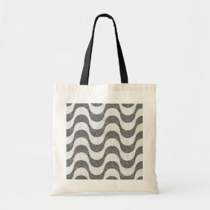 Portuguese cobblestone black and white waves tote bag