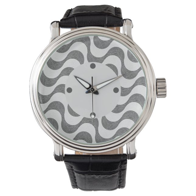 Portuguese cobblestone black and white waves  watch (Front)