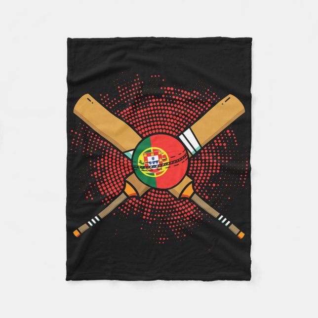 Portuguese Cricket Racket And Ll Flag Of Portugal  Fleece Blanket (Front)