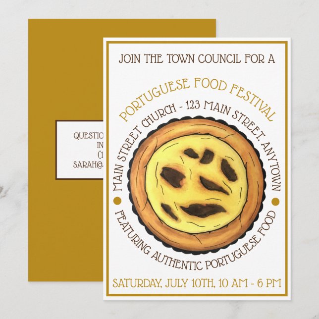 Portuguese Egg Custard Tart Pastry Food Festival Invitation (Front/Back)